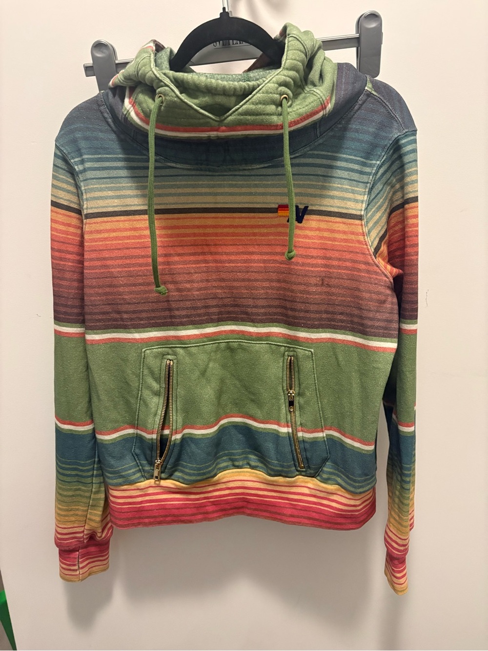 Aviator Nation Striped Multicolor Hooded Pullover with Zipper Pockets